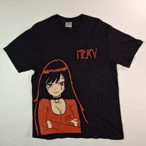 Comfort Colors NERV Anime Graphic T-Shirt Mens Large Black Heavyweight Cotton